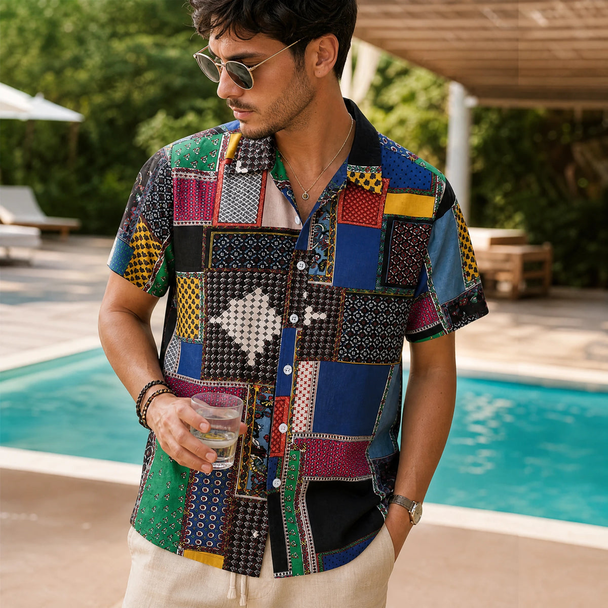 Chemise vintage à manches courtes à imprimé national - Utilisation GLOBALE
