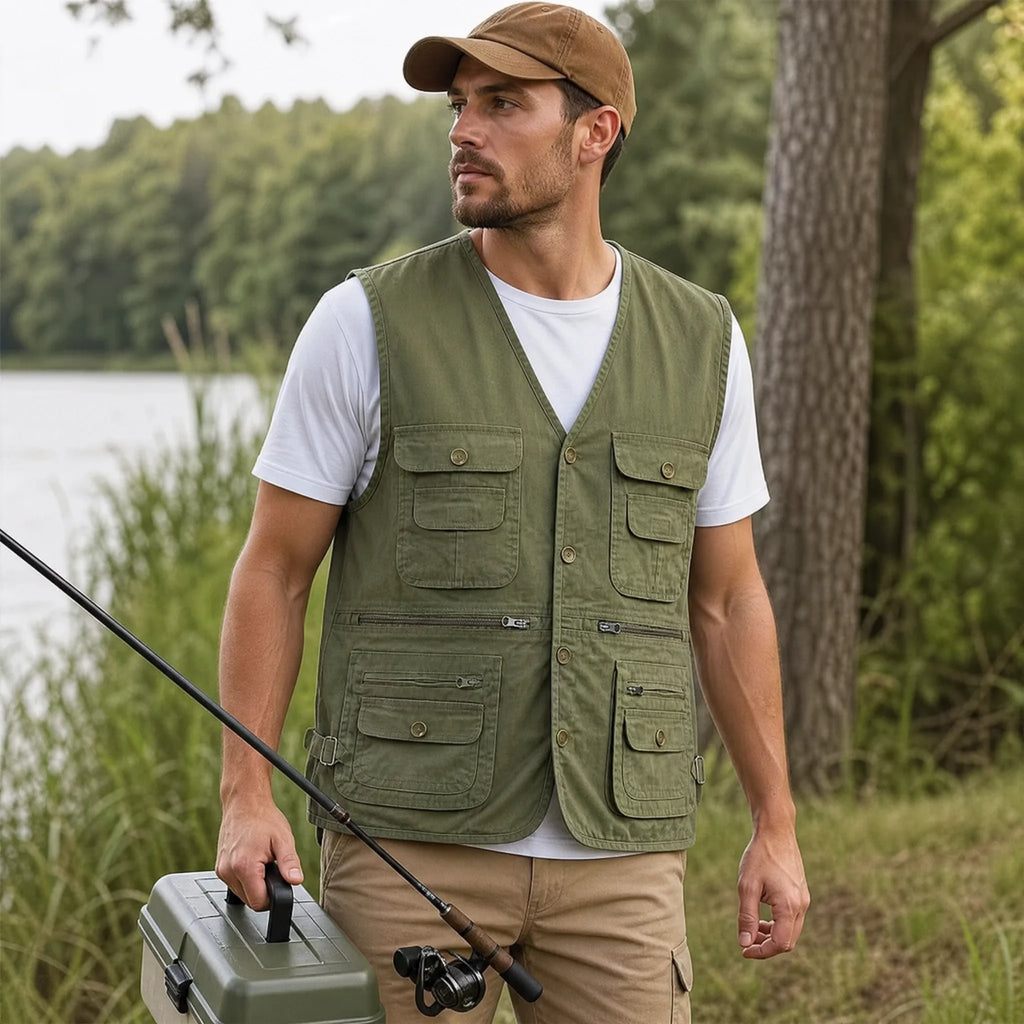 Gilet cargo ample multi-poches rétro couleur unie - Utilisation GLOBALE