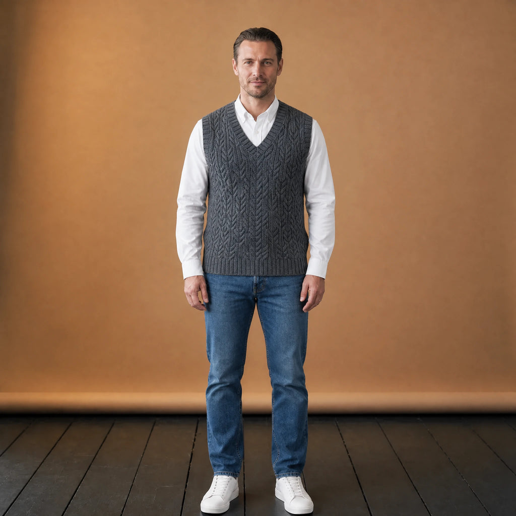 Gilet tricoté à col en V pour homme vintage - VETEMENT Studio HOMME