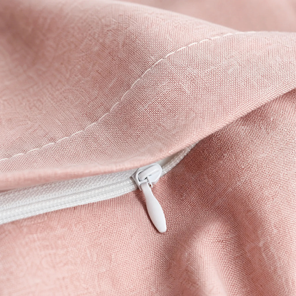 Housse de couette bicolore rose et gris réversible - close-up détail matière