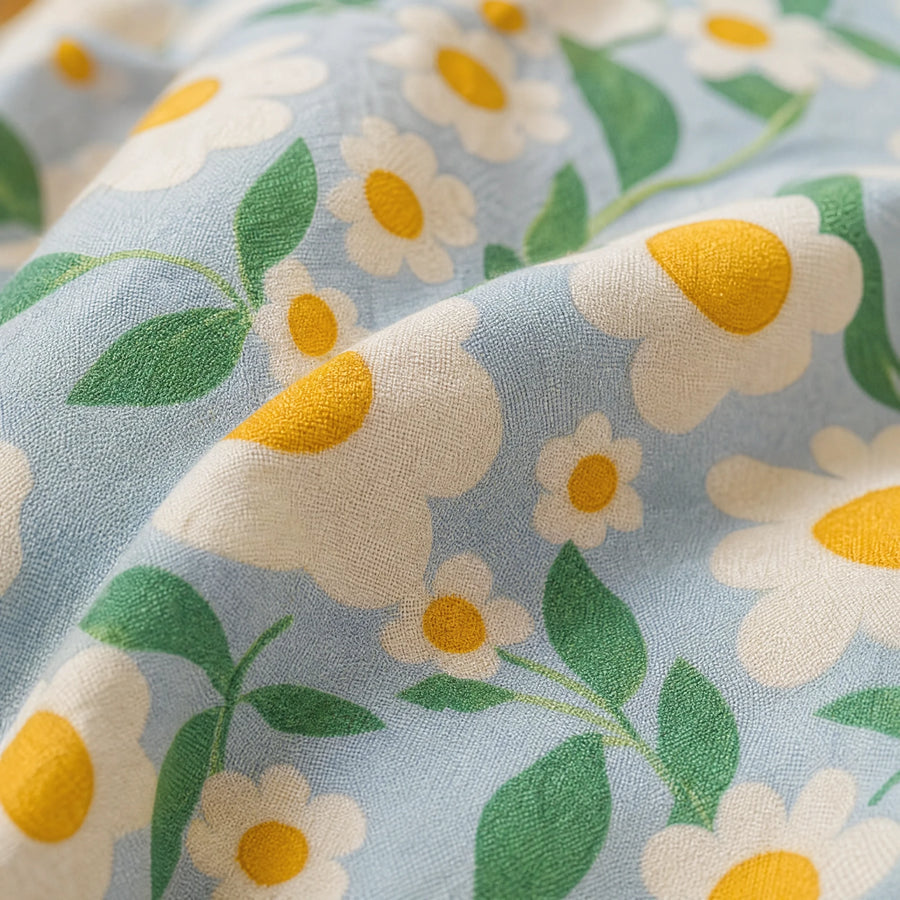 Housse de Couette Fleurie Motif Marguerites Vintage - close-up détail matière