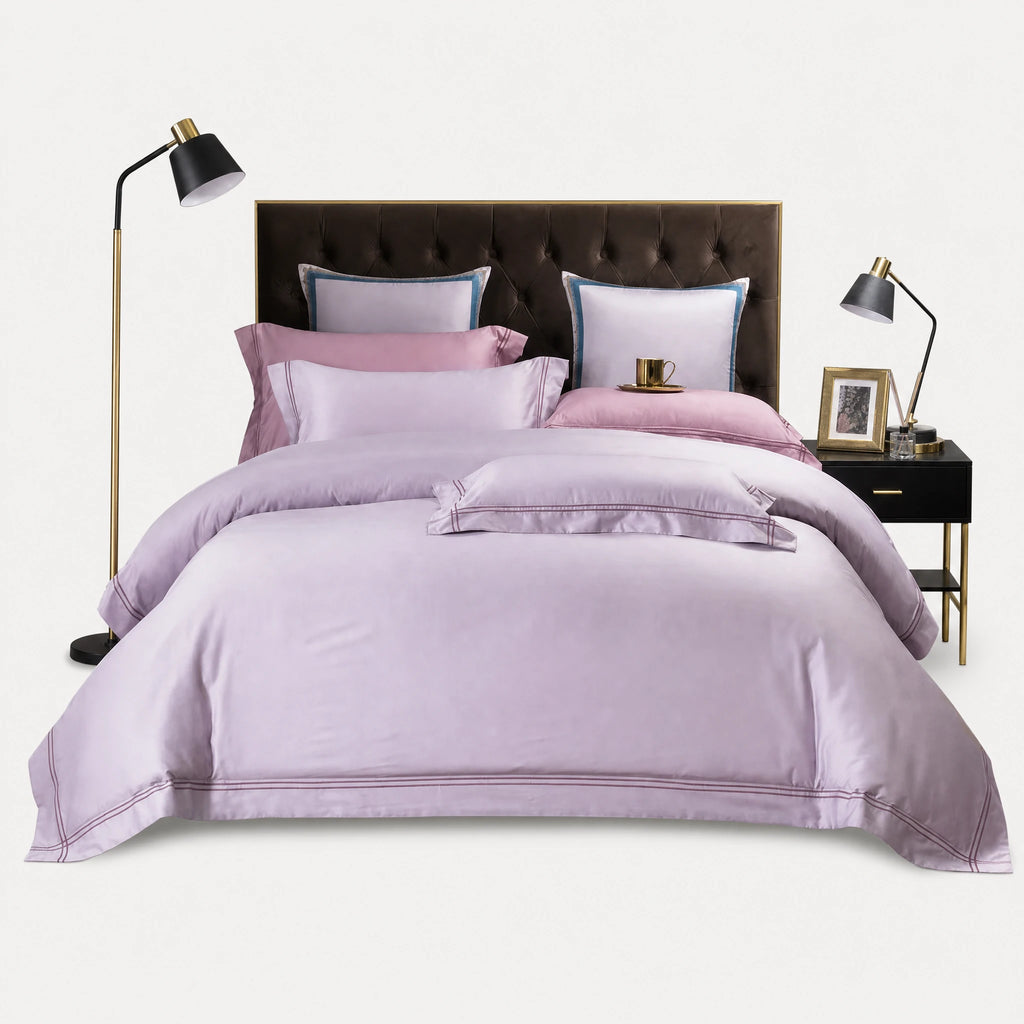 Housse de Couette Satin avec Passepoil Décoratif - Jade / 1.2M / Drap-housse … (4 tailles)
