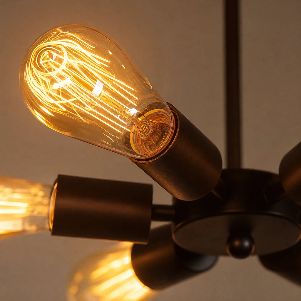 Lustre Vintage Industriel 6 Bras Métal Noir - close-up détail matière