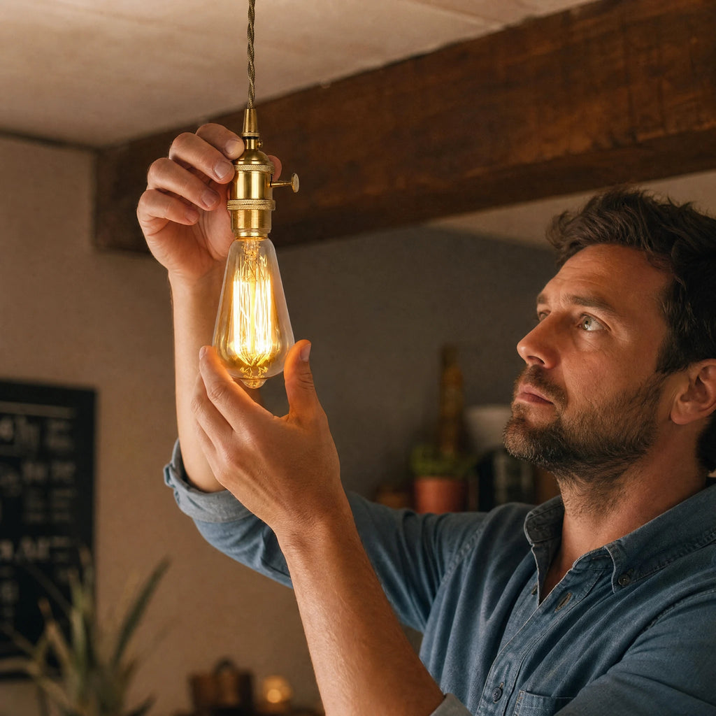 Lustre Vintage Laiton à Interrupteur - Utilisation GLOBALE