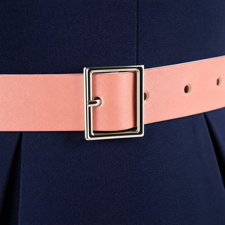 Robe Années 80 Bicolore avec Ceinture Assortie - close-up détail matière