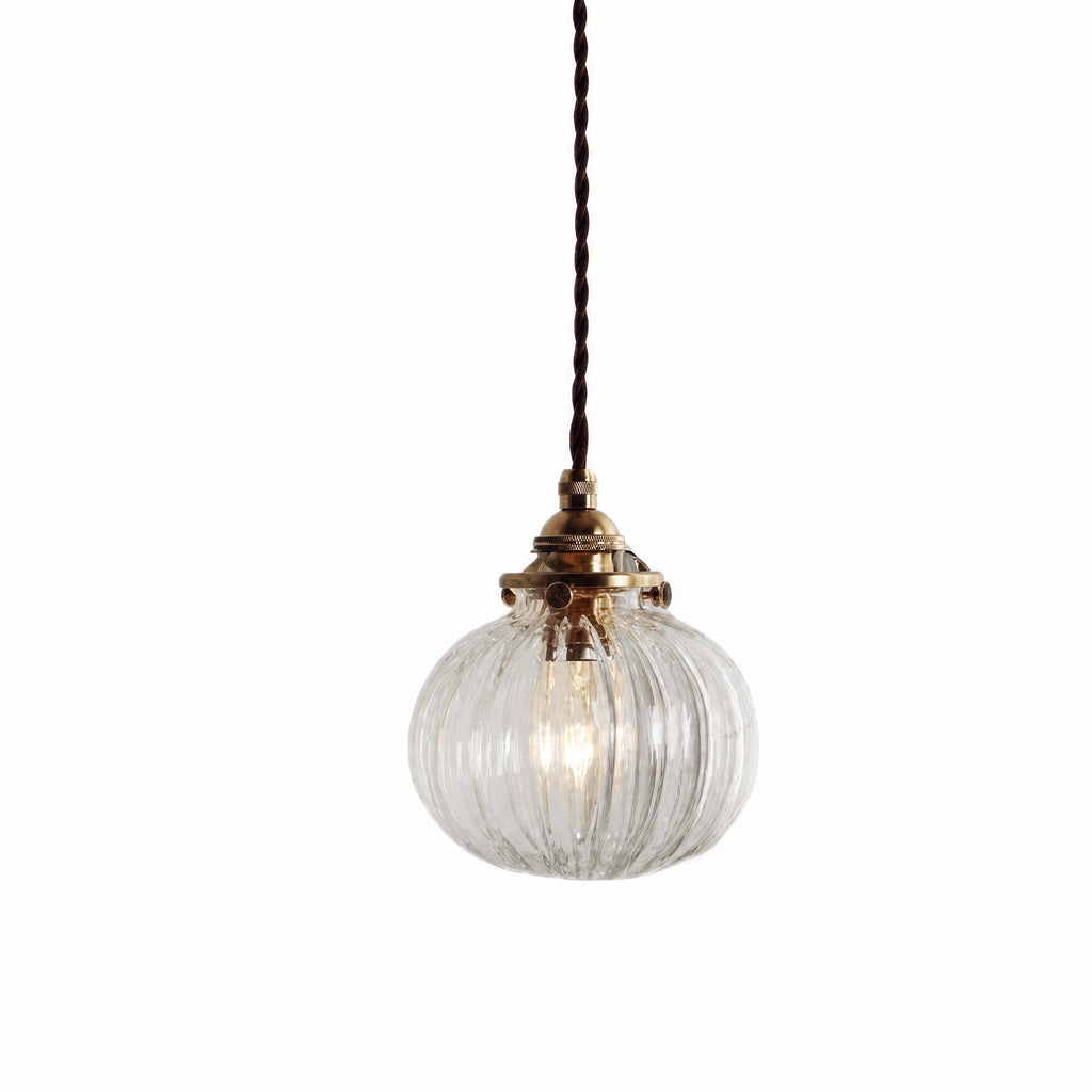 Suspension vintage verre nervuré à finition cuivrée - image principale
