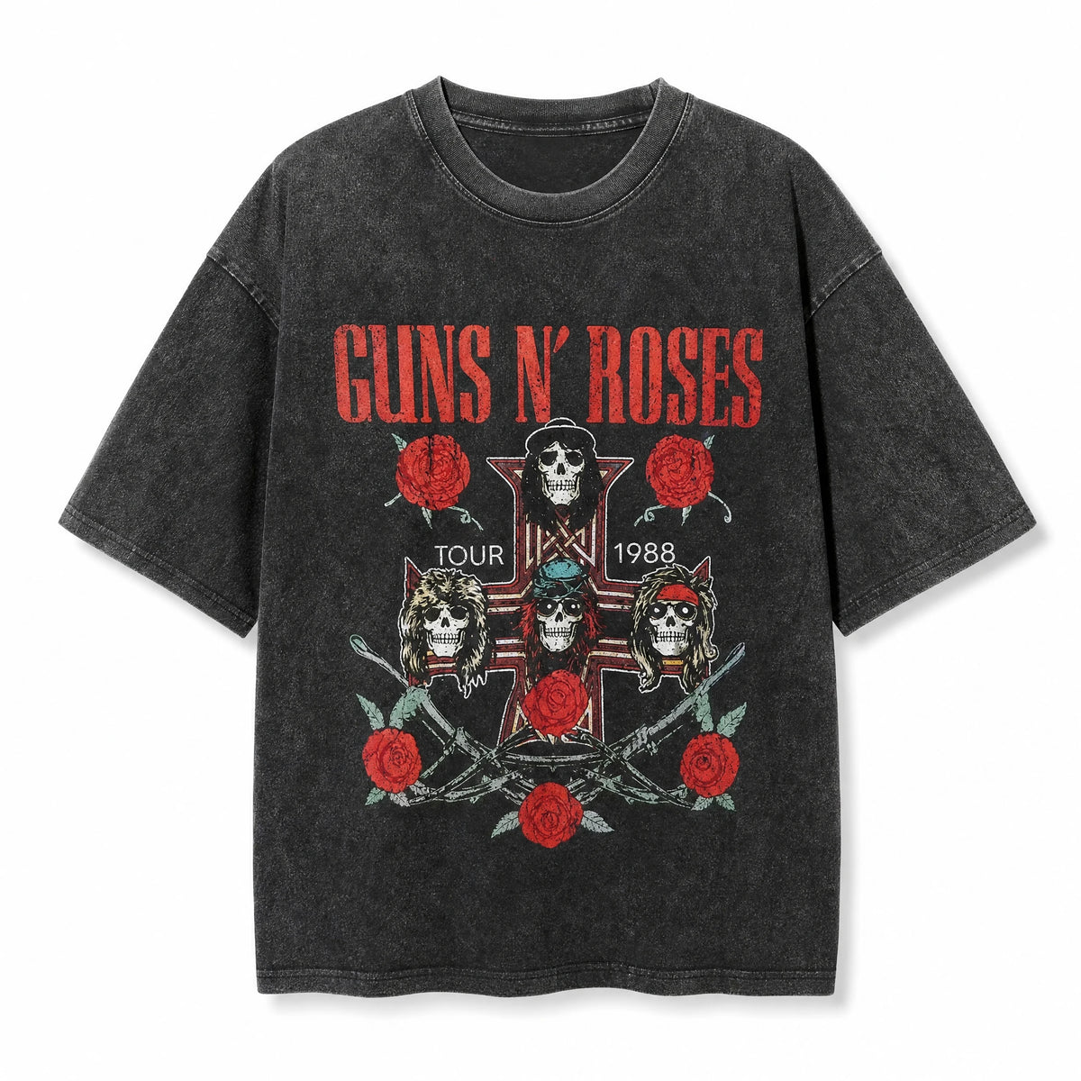 T-shirt rock vintage Guns N' Roses motif crânes et roses - image principale