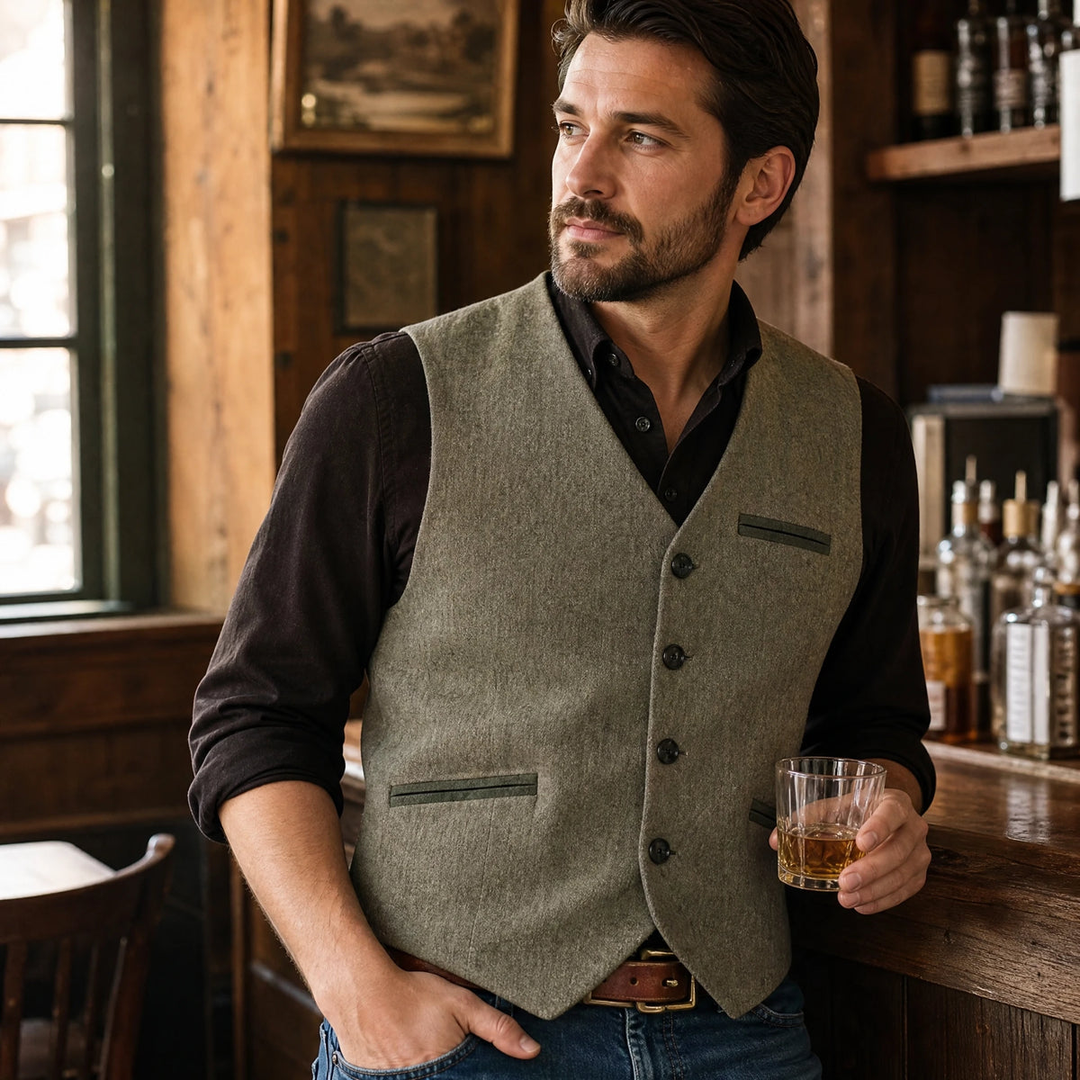 Veste de costume en cuir vintage à boutonnage simple - Utilisation GLOBALE
