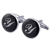 boutons-de-manchette-rond-noir-email-traditionnel-vintage