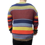 Pull en tricot à col en V vintage à rayures arc-en-ciel