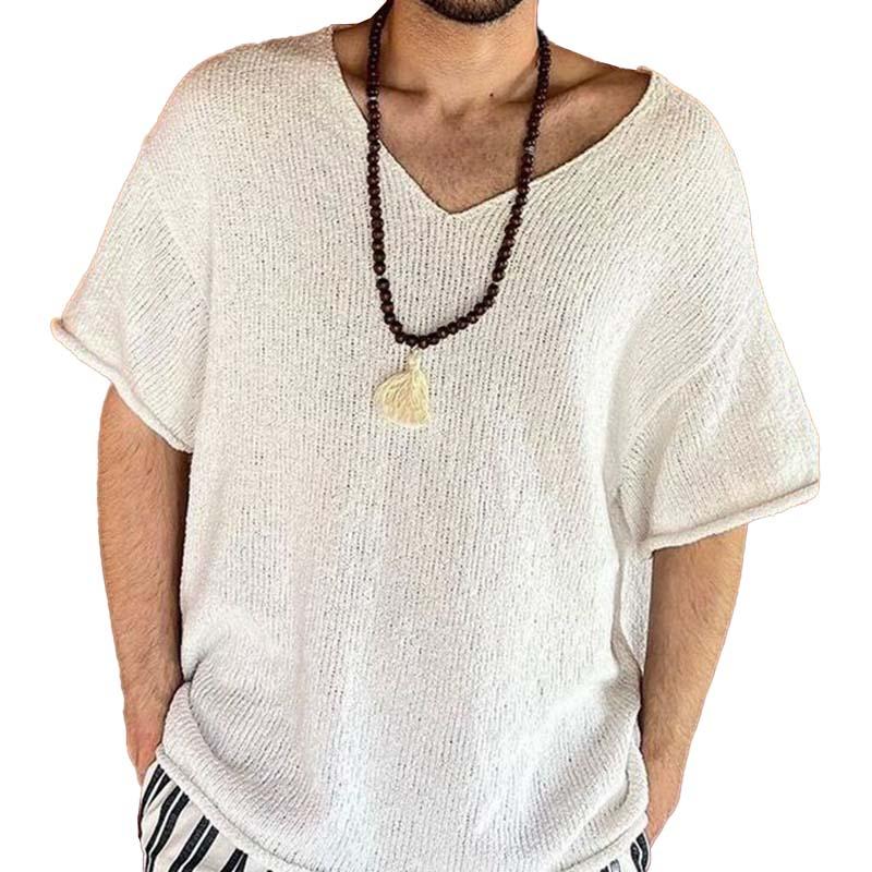pull-vintage-manches-courtes-col-v-hommes