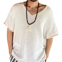 pull-vintage-manches-courtes-col-v-hommes