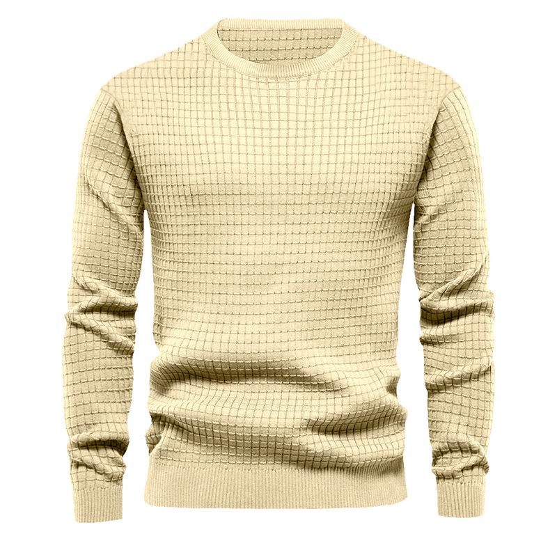 homme-section-mince-carreaux-ample-col-rond-vintage-manches-longues