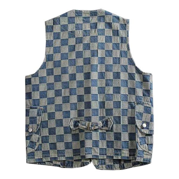 gilet-denim-carreaux-coton-lave-multi-poches-vintage