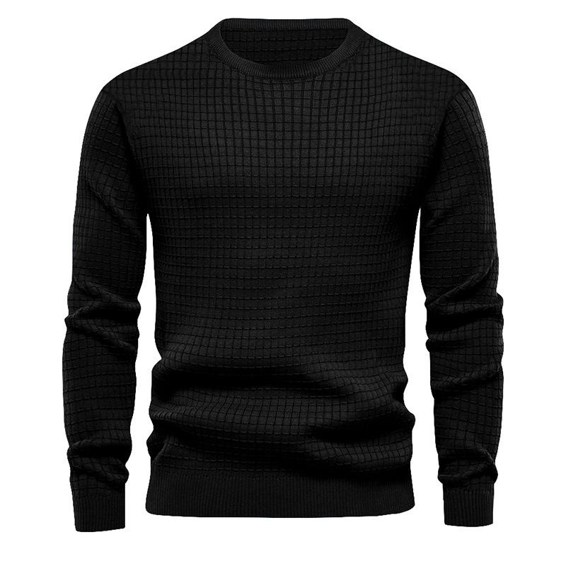 homme-section-mince-carreaux-ample-col-rond-vintage-manches-longues