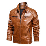Manteau d'extérieur zippée en cuir PU vintage