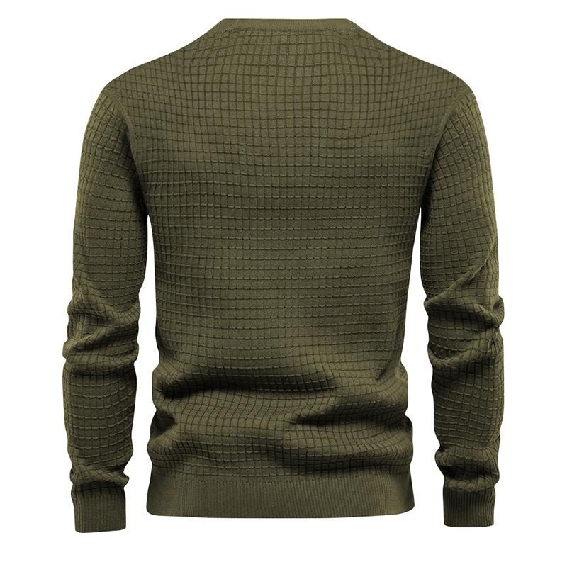 homme-section-mince-carreaux-ample-col-rond-vintage-manches-longues