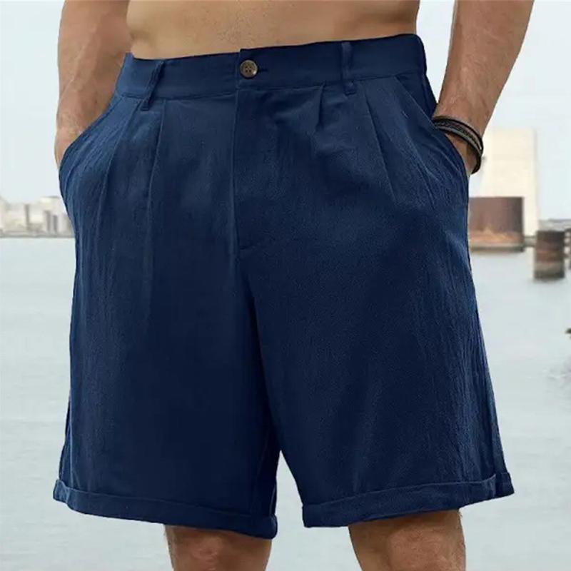 short-plage-boutonne-couleur-unie-coton-lin-vintage