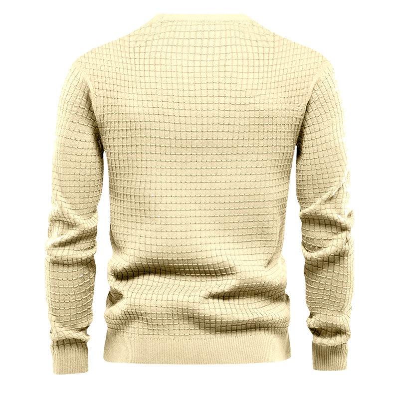 homme-section-mince-carreaux-ample-col-rond-vintage-manches-longues