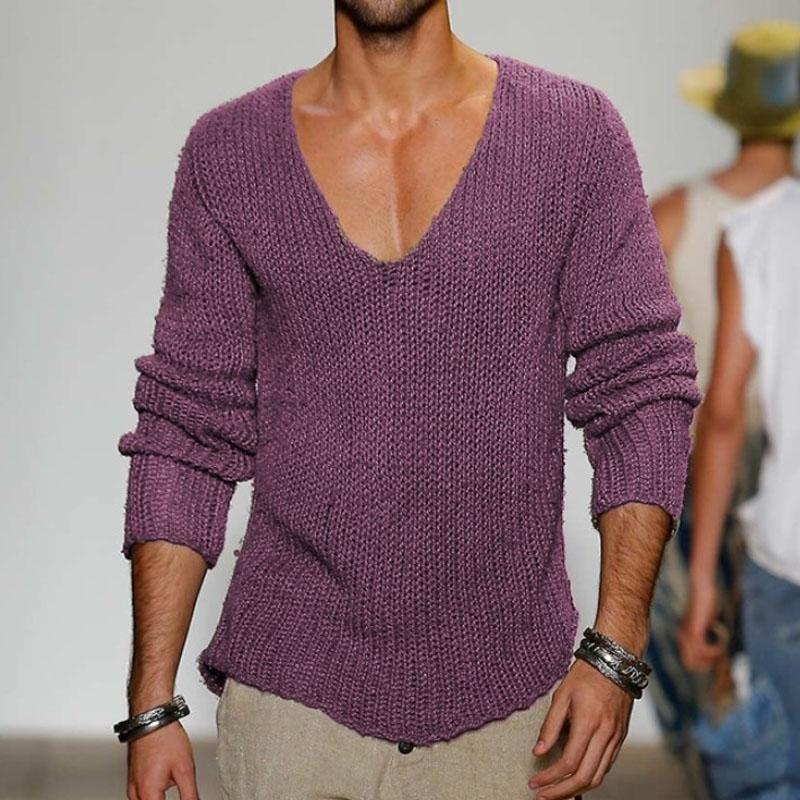 pull-tricot-encolure-v-vintage