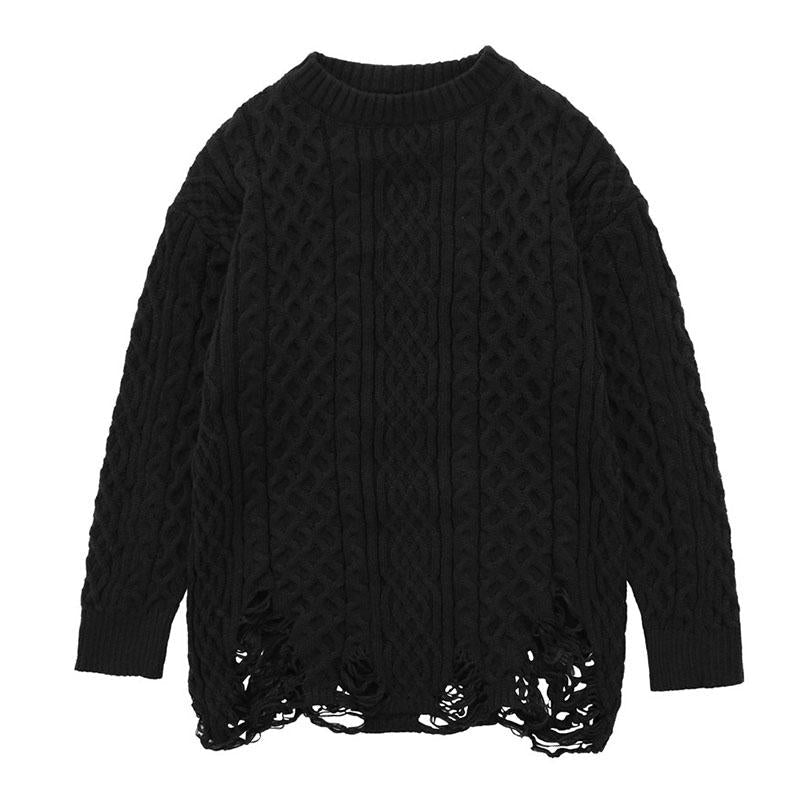 Pull vintage en tricot torsadé à col rond chic